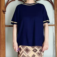 1970's ユーロヴィンテージ ボロ ネイビー ライン入り アクリル Tシャツ（m655）