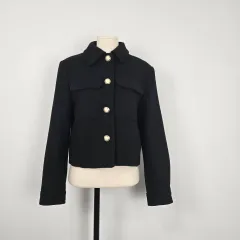 0166 ザラ ZARA ウールブレンド ブラック ゴールドボタン ショートジャケットS