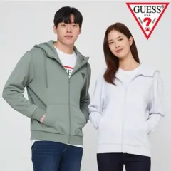 GUESS ゲス ユニセックス フーディー ジップアップ ライト カーキ M