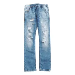 2023年製■DIESEL ディーゼル KROOLEY-NE-J デニムパンツ サイズ12Y ダメージ加工 ジョグジーンズ ストレートパンツ キッズ インディゴ ブルー ブランド古着【中古】20250414/RA4240
