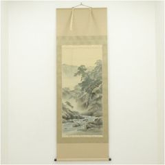 掛軸 横幅 百瀬徳三郎「山村清趣之図」民家 共箱 美術年鑑掲載画家