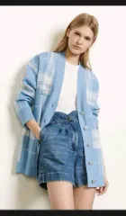 SANDRO スカイブルー CHECK カーディガン (1サイズ)のサムネイル