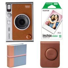 (4点セット)富士フィルム（フジフィルム）ハイブリッドインスタントカメラ　チェキEvo C ブラウン instax mini Evo C BR フィルム アルバム 専用ケース付き！Evo C ブラウン