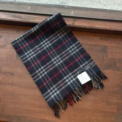15374 - バーバリー ネイビー ノバ チェック カシミア マフラー (カシミア 100
