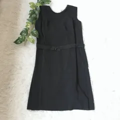 美品✨ シェトワ Chez toi ノースリーブ  ワンピース  ベルト付き  ブラック  日本製 ひざ丈 無地 シンプルデザイン きれいめ 上品 レイヤード 細見え スタイルアップのサムネイル
