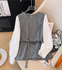 グレー シャーリング袖 ブラウス
