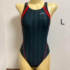 H472アディダス♪ブラックのストライプと赤の切り替え♪レディース競泳水着♪フィットネスやトレーニングや撮影用にも♪サイズLのサムネイル