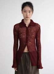 PERVERZE Sheer Ribbed Knit Cardigan/Red - メルカリ