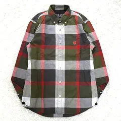 極美品 BLACK LABEL CRESTBRIDGE ブラックレーベル クレストブリッジ クレストブリッジチェック シャツ 長袖 ボタンダウン エンブレム 刺繍 ロゴ コットン カーキ マルチカラー M メンズ トップス カジュアル 綺麗め