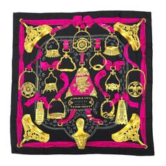 HERMÈS エルメス カレ90 ETRIERS 鎧スカーフ ブラック ピンク HERMES エルメス カレ90 ETRIERS 鎧 スカーフ ブラック/ピンク - メルカリ