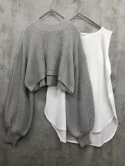AZUL BY MOUSSY アズールバイマウジー SHORT KNIT SET TOPS ニット セーター sizeS/グレー/ホワイト ■◇ レディース