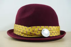 Grace Hats　レディース・メンズ　ボルドー　中折れハット　水玉紐　ウール　サイズ５７・５cm　キャップ　帽子　[[5.5.]]