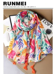 アクセサリー レディース スカーフ リネン製 レディース ヴィンテージタッセル付きスカーフ 1枚入り