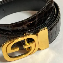 GUCCI グッチ インターロッキングG クロコ レザーベルト ゴールドバックル