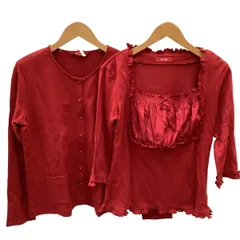 ♪♪PINK HOUSE ピンクハウス レディース フリル カットソー  ハートボタン カーディガン ２枚セット SIZE L レッド