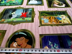 約108×80　8275  キャラクター 生地 布 ディズニー プリンセス（ フレーム柄 暗ピンク系 )  ディズニー