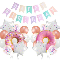 【新品】 home needs ドーナツ 誕生日 バルーン 風船 ピンク 飾り付け セット ハッピーバースデー 風船 happy birthday バルーン パーティー 飾り デコレーション 映え インスター映えかわいい 豪華で大容量 子供 少女 お祝い  0