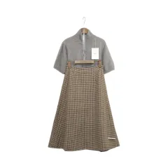 ウール50%)ラマジ ハンドメイド ダブル ハウンドトゥースチェック Aライン ミディ スカート S
