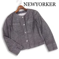 【美品】NEWYORKER ニューヨーカー 通年★ ノーカラー デニム ジャケット Sz.7AR レディース 灰 グレーのサムネイル