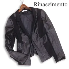 イタリア製★ RINASCIMENTO リナシメント 通年 Fレザー切替★ フック テーラード ジャケット Sz.M レディース 黒のサムネイル