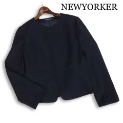 NEWYORKER ニューヨーカー 通年★ ノーカラー ジャケット Sz.13AR レディース ネイビー 大きいサイズ セミフォーマルのサムネイル