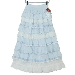ピンクハウス★豪華！かぶせ段々フリルスカート 水色系 カットワーク刺繡&ボーダー♪ z19825