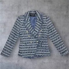 バルマン Balmain ブルー ツイード シルバー ボタン ダブル ブレスト ジャケット 40のサムネイル