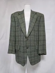 イタリア グリーン CHECK PATTERN ダブルボタン ブレーザー ジャケット M 105-110 1118