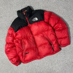 美品】ノースフェイス ヌプシ ダウンジャケット 赤×黒 メンズL相当 90s