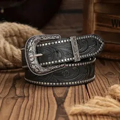 メンズ ウエスタンベルト スタッズ ベルト ダークブラウン アメカジ 新品