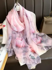 アクセサリー レディース スカーフ 1枚 ピンクの花柄シフォンスカーフ レディース 軽量 春秋用 マルチウェア 多様な着用方法 カット、ドレスに合わせて秋冬に適しています