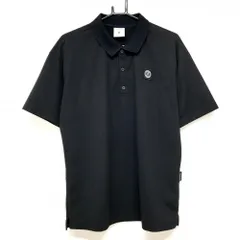 【超美品】マークアンドロナ 半袖ポロシャツ 黒 メッシュ襟 スカルスクエアワッペン メンズ 50(XL) ゴルフウェア MARK＆LONA