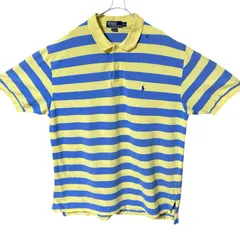CHM POLO RALPH LAUREN ポロシャツ 半袖 ボーダー ワンポイントポニー刺繍 イエロー ブルー コットン100% XXLサイズ メンズ レディース ユニセックス 古着