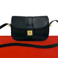極 美品 CELINE セリーヌ ヴィンテージ ロゴ リング 金具 レザー 本革 ショルダーバッグ ポシェット サコッシュ ブラック 黒 25214