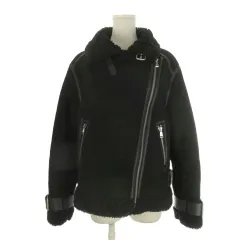 ザラ ZARA ライダースジャケット フェイクムートン S 黒 ブラック ボア襟 ダブルジップ 長袖 RUC 80089348-4 /CK6 ■ECD001