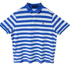 CHM POLO RALPH LAUREN ポロシャツ 半袖 ボーダー 青白ストライプ ワンポイントポニー刺繍 CLASSIC FIT コットン100% XXL メンズ レディース ユニセックス 古着