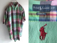 希少 00sビンテージ Ralph Lauren ラルフローレン CLASSIC FIT ロゴ刺繍 半袖 マドラスチェックシャツ BDシャツ XLT 大きいサイズ USA企画