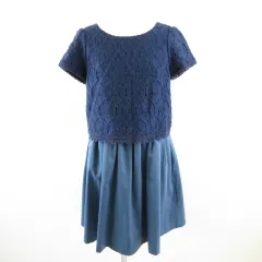 ルゥデルゥ Rew de Rew ワンピース 半袖 レース ひざ丈 紺 青 M *A613