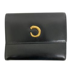 カルティエ パンテール ドゥ 三つ折財布 ブラック レザー ゴールド金具