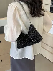バッグ レディース ドレスバッグ 1個 ジッパー開閉  スパンコール キラキラ 脇 ショルダーバッグ、ファッションチェーンストラップ クラッチバッグ、女性のパーティー、デート、バンケットに適しています