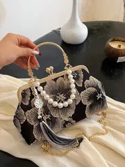 バッグ レディース ドレスバッグ 新しい中国風 刺繍ハンドバッグ、ファッション パール ウォレット クロスボディバッグ レディース、夏用