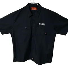 CHM Dickies 半袖ワークシャツ ブラック BIRD DOG WHISKEY 刺繍ロゴ 企業ロゴ オープンカラー ボックスシルエット 3XL メンズ レディース ユニセックス 古着