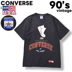 90s ヴィンテージ USA製 コンバース CONVERSE オールスター ALL STAR ハイカット シューズ プリント Tシャツ クルーネック シングルステッチ L フェード ブラック メンズ