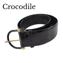 【美品】Crocodile クロコダイル ベルト 本革 クロコ型押し ブラック メンズ スーツ カジュアル兼用 ユニセックス
