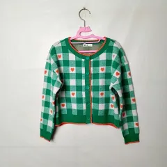 SPIT キッズ グリーンチェック ラウンドニット カーディガン 120cm (6-7歳)