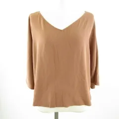 ユニクロ UNIQLO カットソー ブラウス 七分袖 Vネック 茶 M *T366