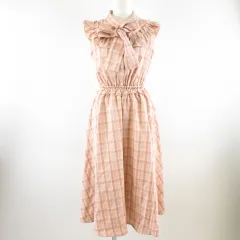 シークレットハニー Secret Honey ノースリーブフリルワンピース フレア チェック ひざ丈 ピンク 白 2 *A418