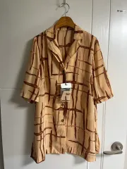 (日本 ヴィンテージ)半袖 CHECK ジャケット ブラウス シャツ タグ付き M