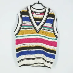ZARA レディース 秋冬 編み バイカラー オーバーサイズ ニットベスト クリームS (HU41385)