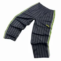 プーマ トラックパンツ メンズ Sサイズ ストライプ グレー ライムグリーン 太めシルエット ゆるだぼ ジャージパンツ